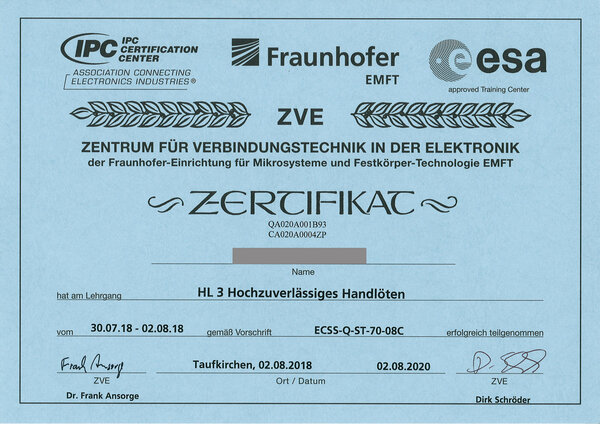 Certification Inelta manual soldering